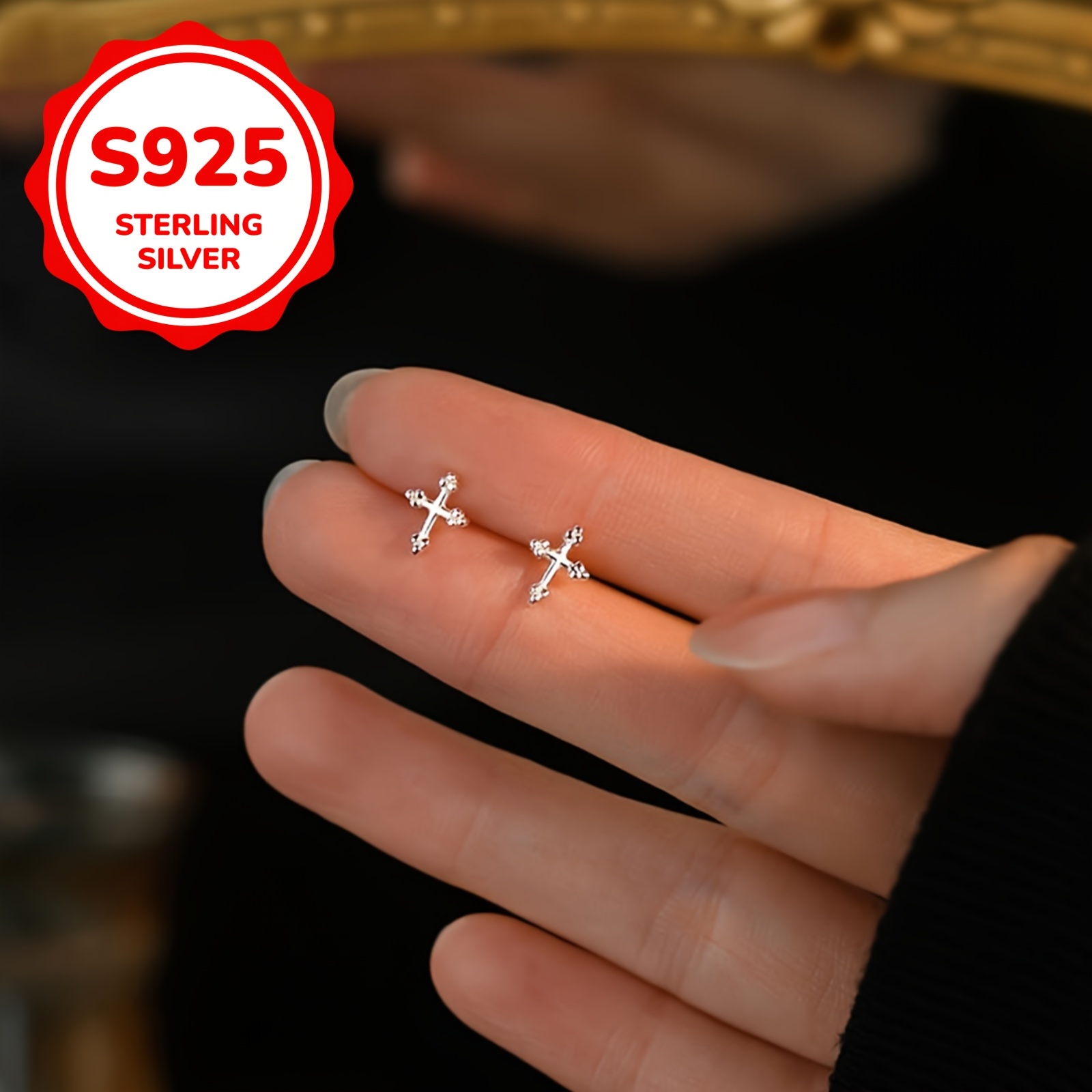 S925 Silvery Cross Earrings for Daily Wear with Low Sensitivity - 2g
